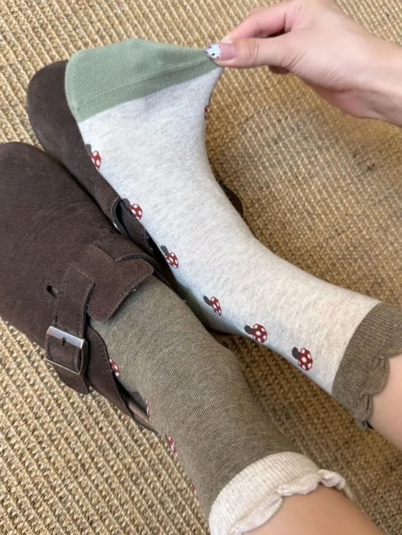 ボタニカル柄 切り替え プリント ソックス