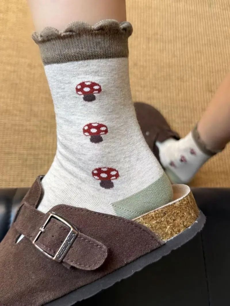 ボタニカル柄 切り替え プリント ソックス