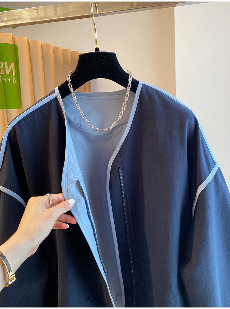 M～4XL ドロップショルダー 長袖 無地 配色 ジャケット