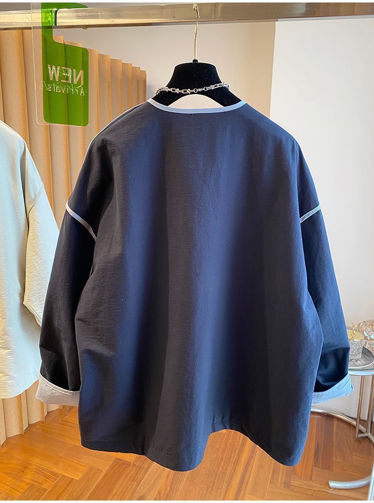 M～4XL ドロップショルダー 長袖 無地 配色 ジャケット