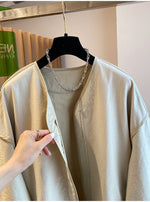 M～4XL ドロップショルダー 長袖 無地 配色 ジャケット