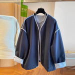 M～4XL ドロップショルダー 長袖 無地 配色 ジャケット