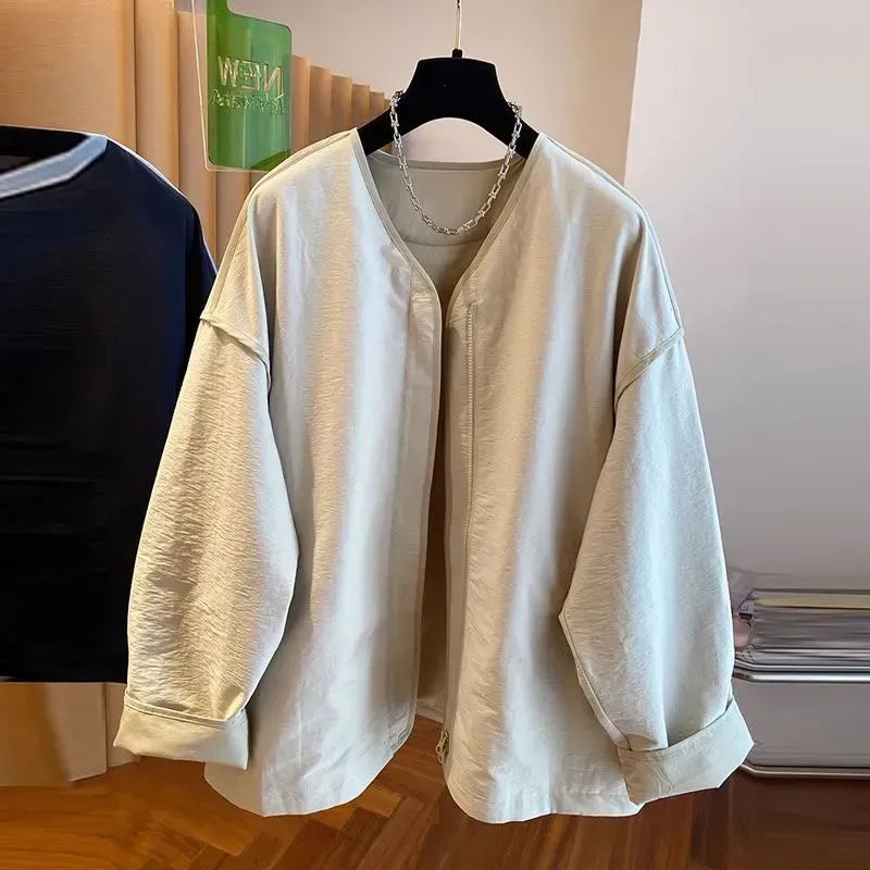 M～4XL ドロップショルダー 長袖 無地 配色 ジャケット