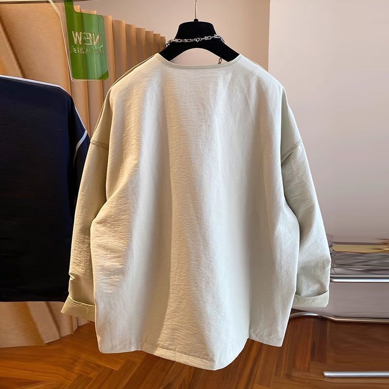 M～4XL ドロップショルダー 長袖 無地 配色 ジャケット