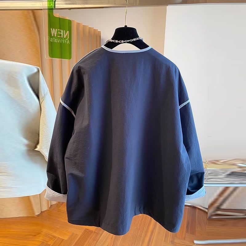 M～4XL ドロップショルダー 長袖 無地 配色 ジャケット