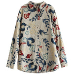 M～4XL 綿麻 花柄プリント 長袖 シャツ
