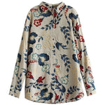 M～4XL 綿麻 花柄プリント 長袖 シャツ