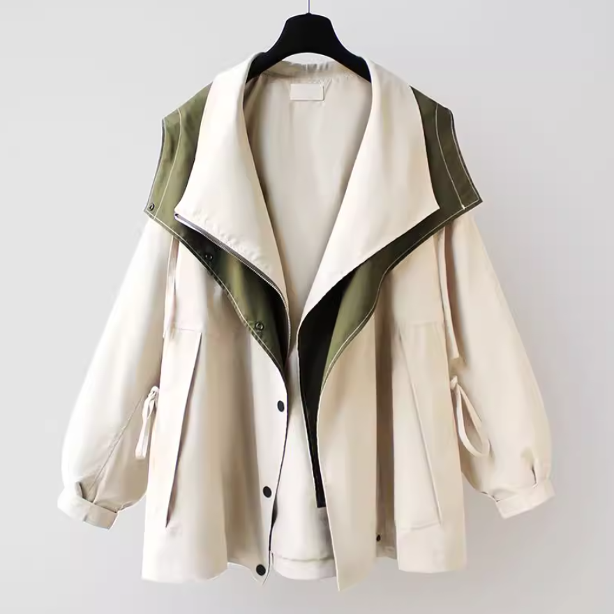 M～4XL 重ね着風 フード付き 配色 ジャケット