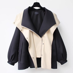 M～4XL 重ね着風 フード付き 配色 ジャケット