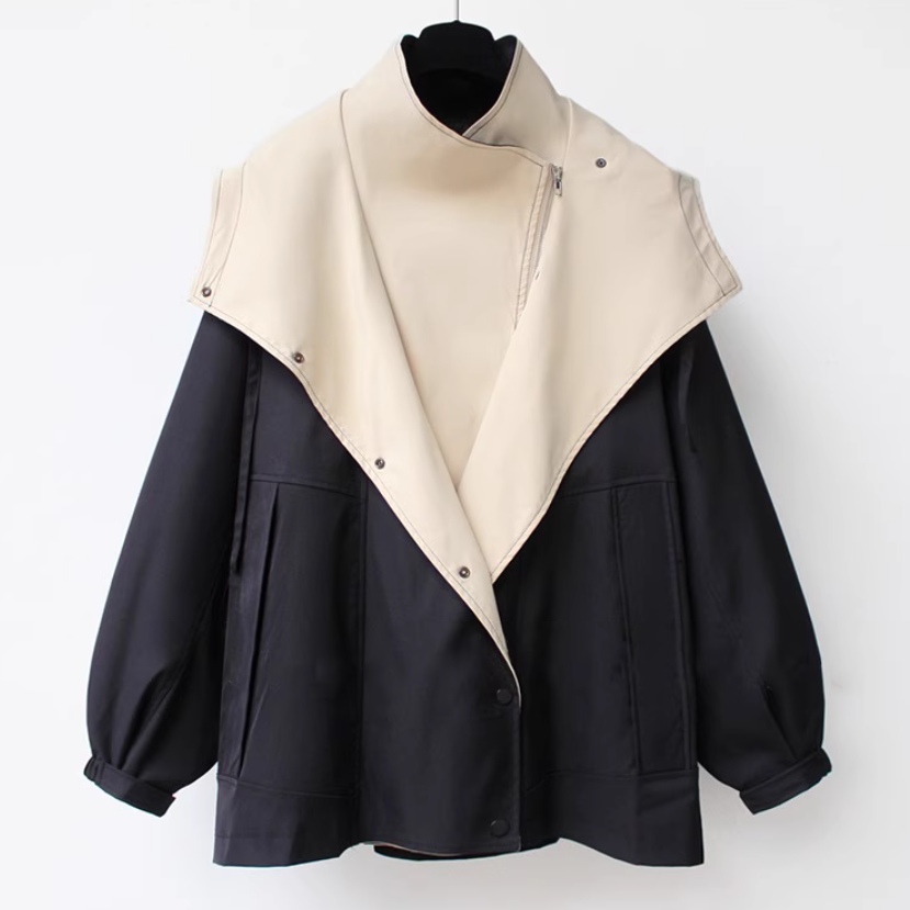 M～4XL 重ね着風 フード付き 配色 ジャケット