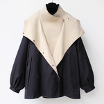 M～4XL 重ね着風 フード付き 配色 ジャケット