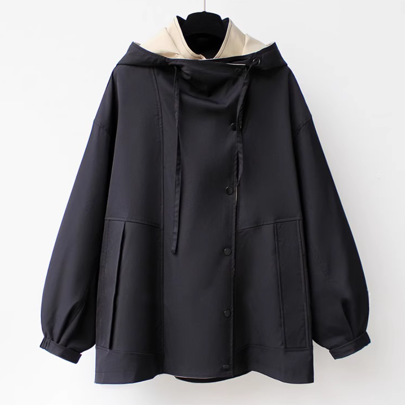 M～4XL 重ね着風 フード付き 配色 ジャケット