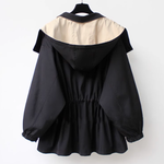 M～4XL 重ね着風 フード付き 配色 ジャケット