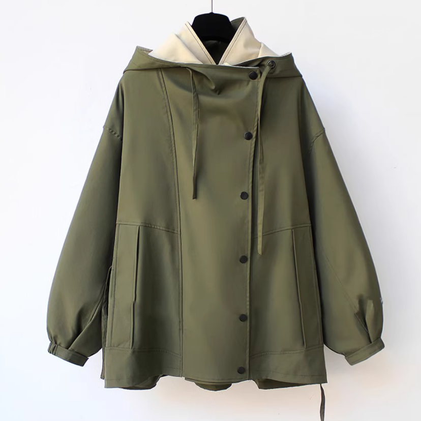 M～4XL 重ね着風 フード付き 配色 ジャケット