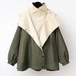 M～4XL 重ね着風 フード付き 配色 ジャケット