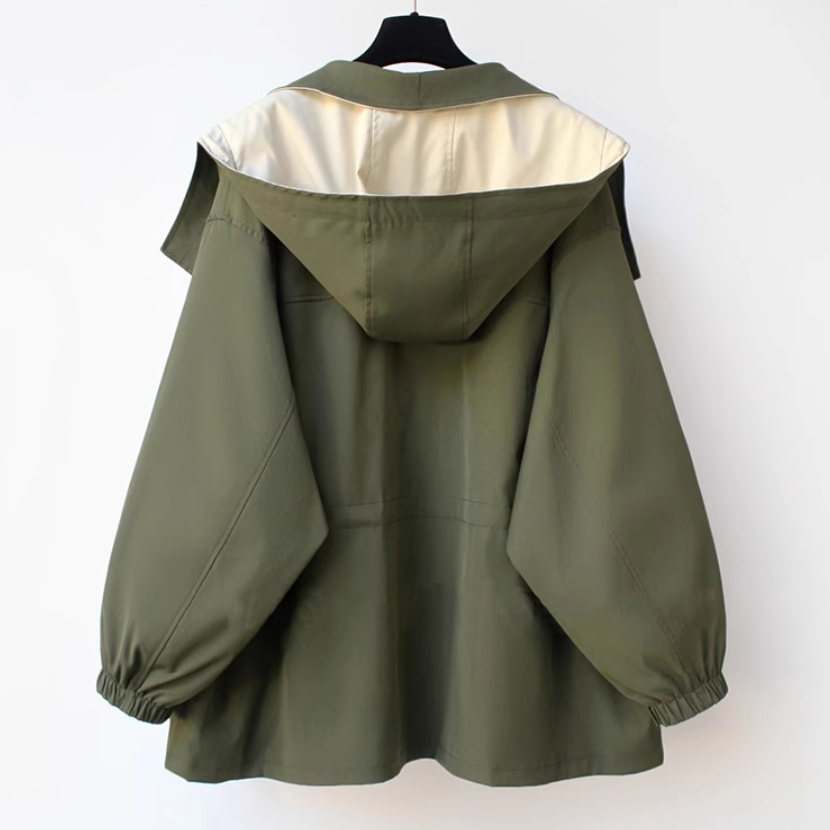M～4XL 重ね着風 フード付き 配色 ジャケット