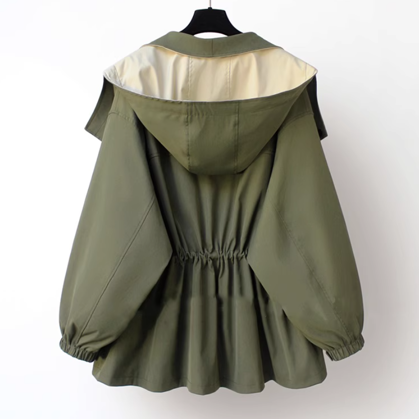 M～4XL 重ね着風 フード付き 配色 ジャケット