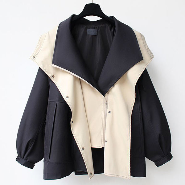 M～4XL 重ね着風 フード付き 配色 ジャケット