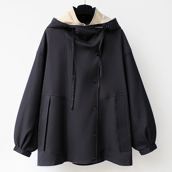 M～4XL 重ね着風 フード付き 配色 ジャケット