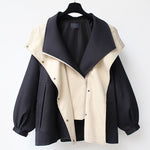 M～4XL 重ね着風 フード付き 配色 ジャケット