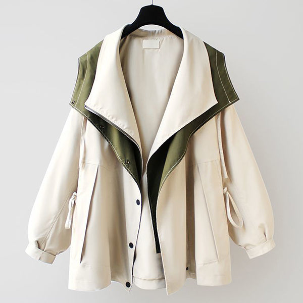 M～4XL 重ね着風 フード付き 配色 ジャケット