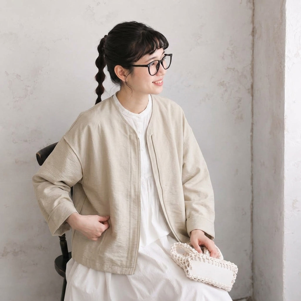 M～4XL ドロップショルダー 長袖 無地 配色 ジャケット