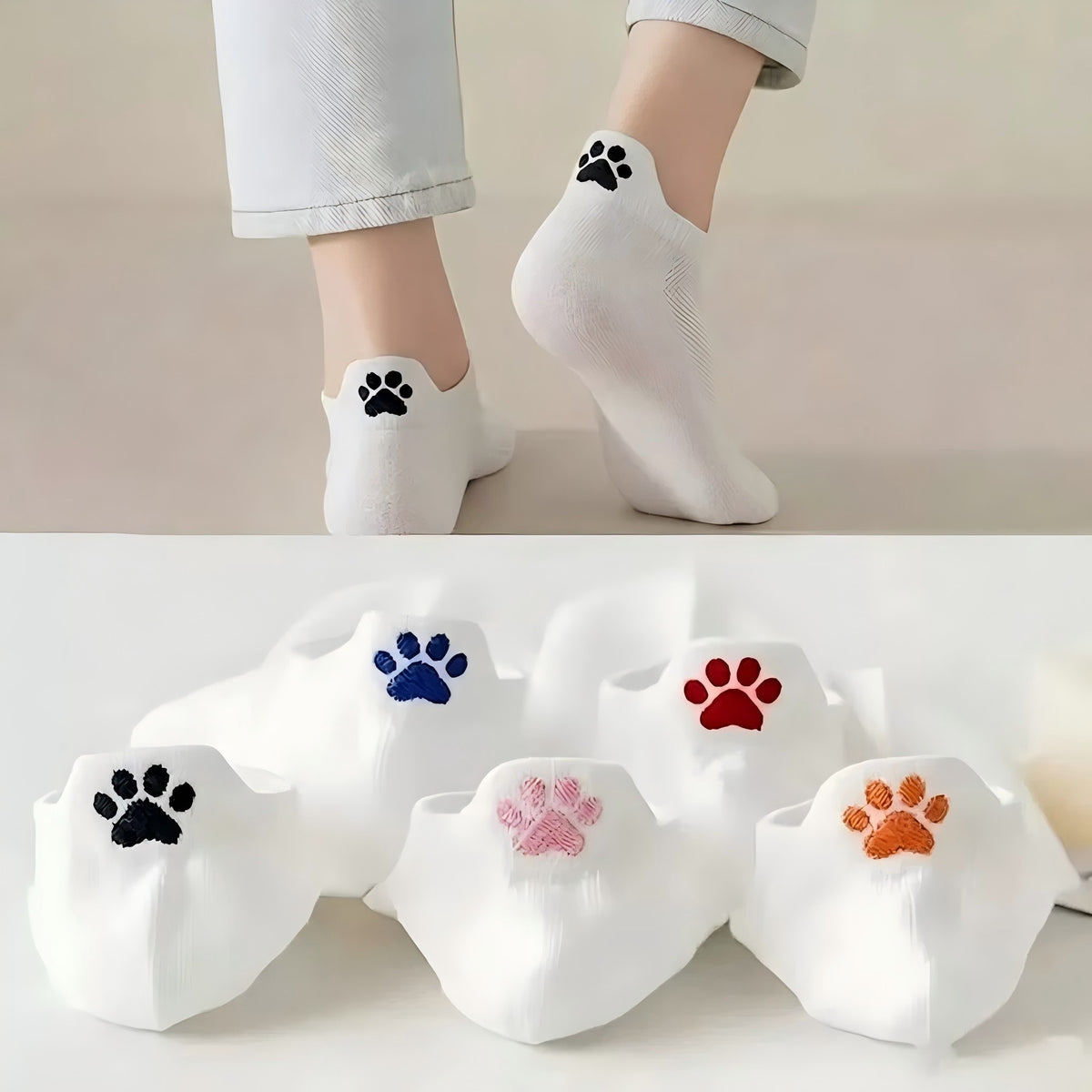 刺繍 犬 花模様 汗吸収 高通気 ソックス