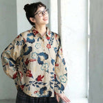 M～4XL 綿麻 花柄プリント 長袖 シャツ