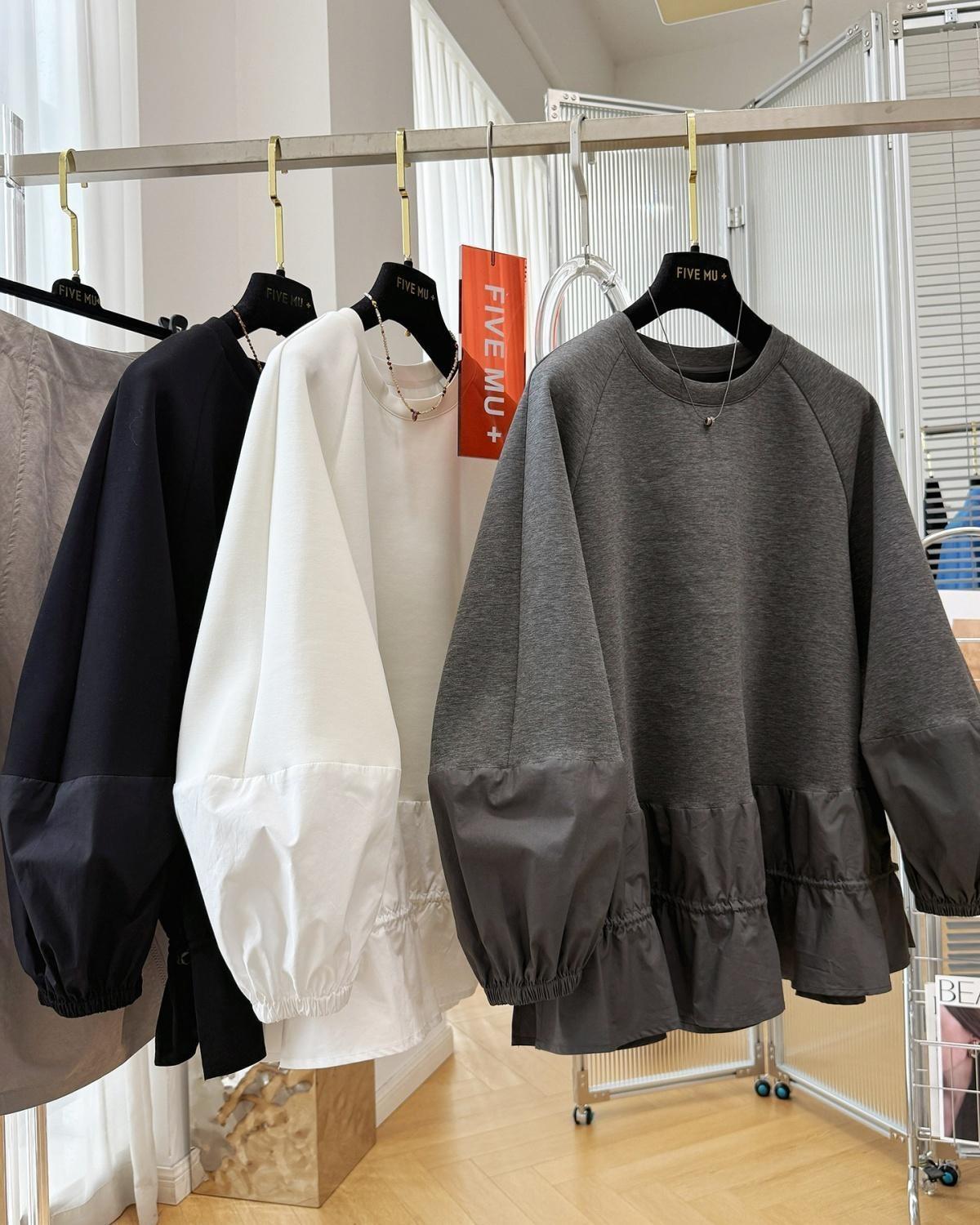 M～4XL 長袖 無地 切り替え ランタンスリーブ パーカー