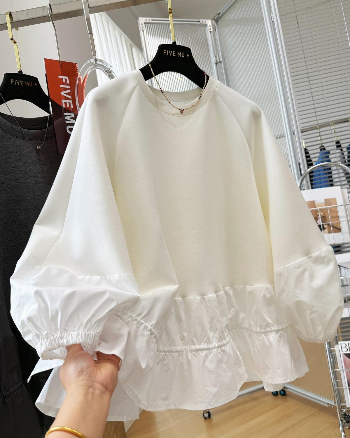 M～4XL 長袖 無地 切り替え ランタンスリーブ パーカー