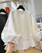 M～4XL 長袖 無地 切り替え ランタンスリーブ パーカー