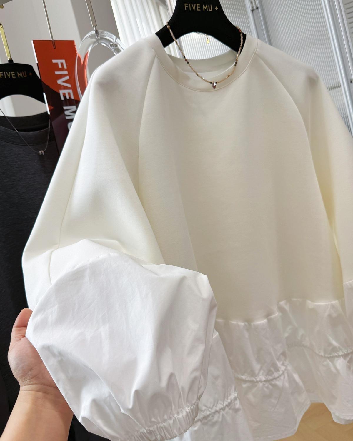 M～4XL 長袖 無地 切り替え ランタンスリーブ パーカー