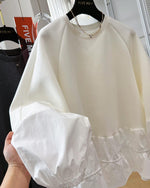 M～4XL 長袖 無地 切り替え ランタンスリーブ パーカー