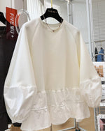 M～4XL 長袖 無地 切り替え ランタンスリーブ パーカー