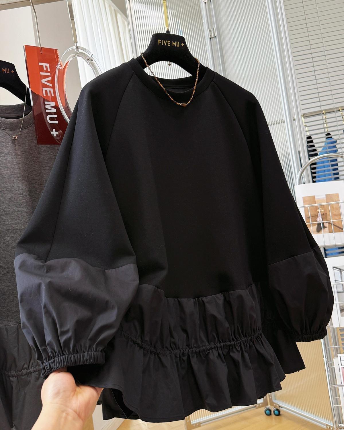 M～4XL 長袖 無地 切り替え ランタンスリーブ パーカー