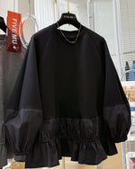 M～4XL 長袖 無地 切り替え ランタンスリーブ パーカー
