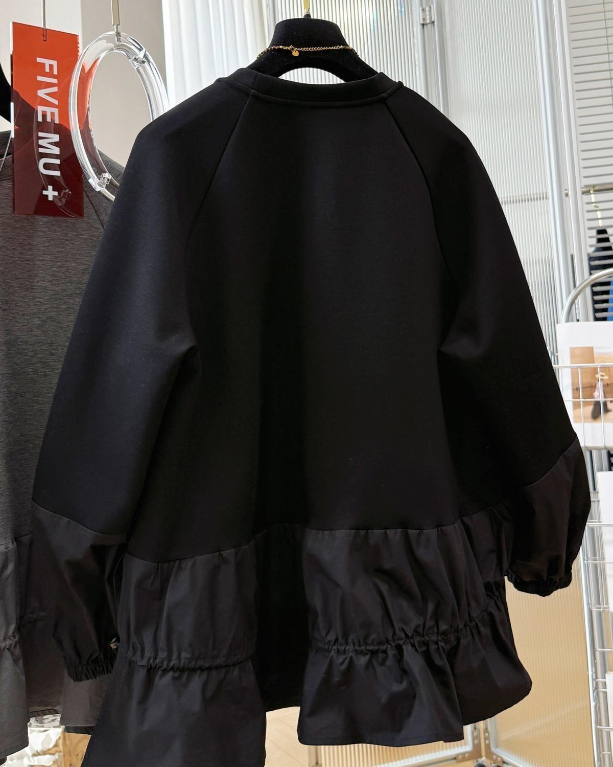 M～4XL 長袖 無地 切り替え ランタンスリーブ パーカー