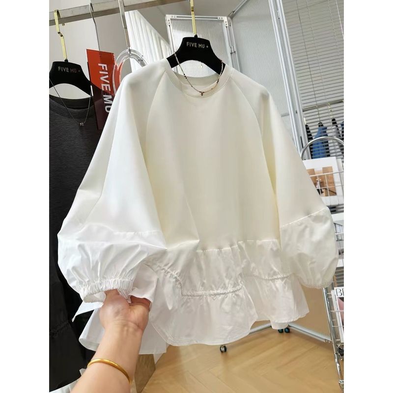 M～4XL 長袖 無地 切り替え ランタンスリーブ パーカー