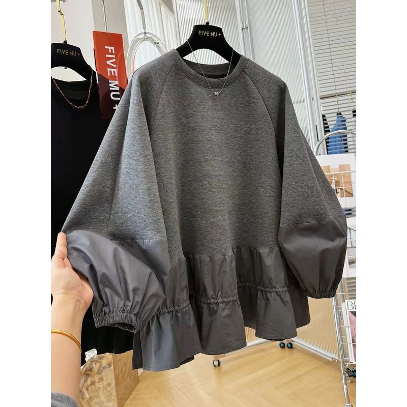 M～4XL 長袖 無地 切り替え ランタンスリーブ パーカー