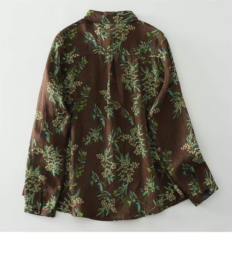 プリント レトロ 花柄 折り襟 シングルブレスト 長袖 シャツ