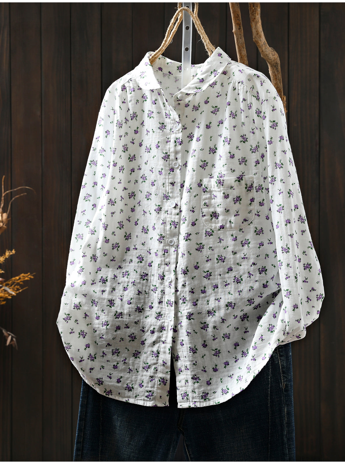 ダブルガーゼ いつもの服に 花を咲かせるブラウス