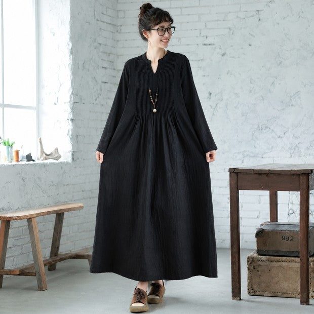 ピンタックデザイン ビッグシルエット ロング丈 ワンピース