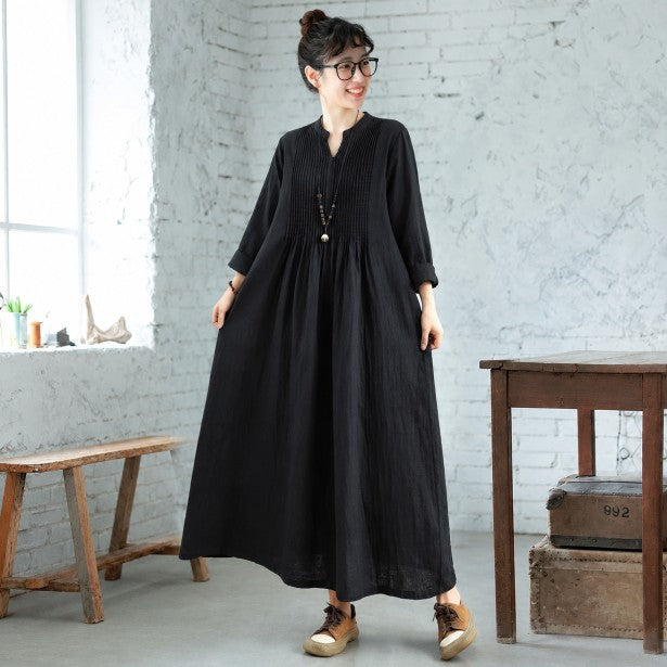 ピンタックデザイン ビッグシルエット ロング丈 ワンピース