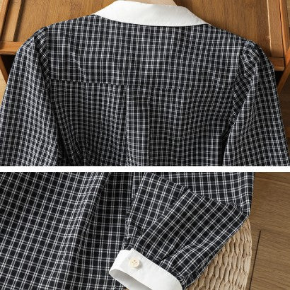 配色切り替え 刺繍デザイン 長袖 シャツ
