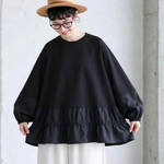 M～4XL 長袖 無地 切り替え ランタンスリーブ パーカー