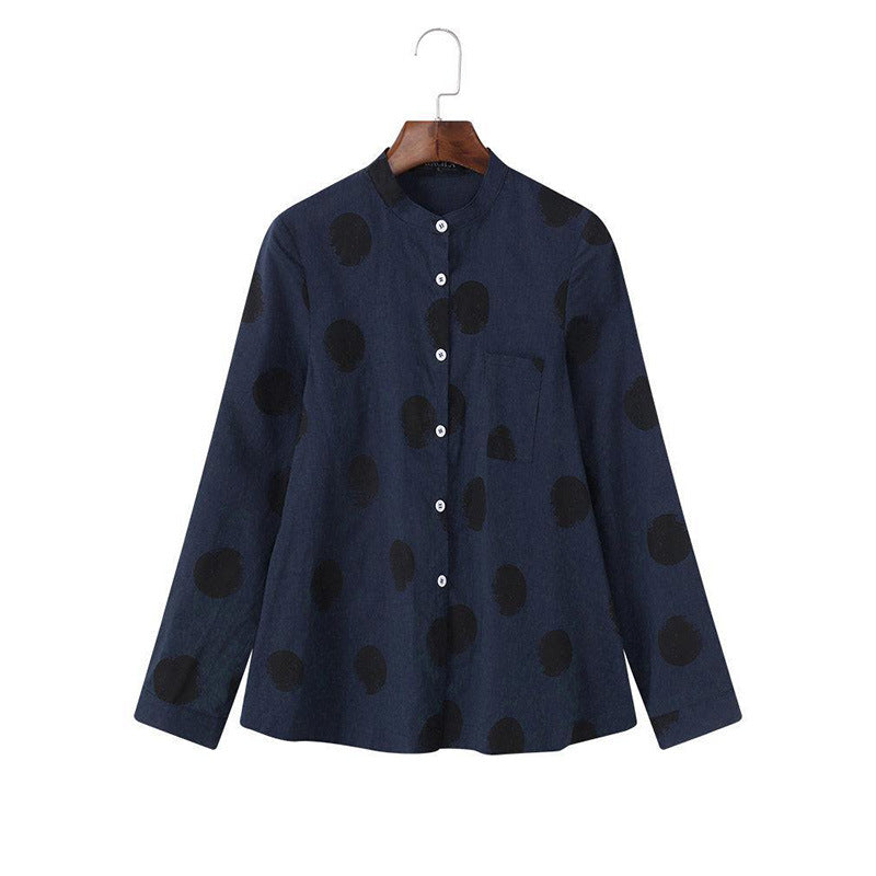 XS～5XL ドット柄 プリント ノーマルスリーブ 長袖 シャツ