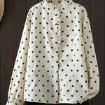 ドット柄 レトロ フリル 長袖 ボタン開き シャツ