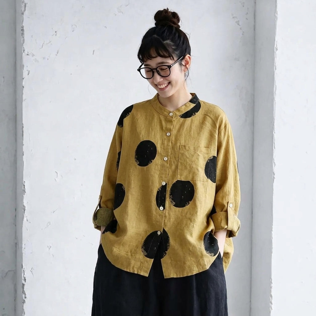 XS～5XL ドット柄 プリント ノーマルスリーブ 長袖 シャツ