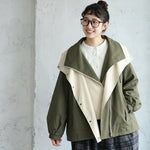 M～4XL 重ね着風 フード付き 配色 ジャケット