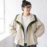 M～4XL 重ね着風 フード付き 配色 ジャケット